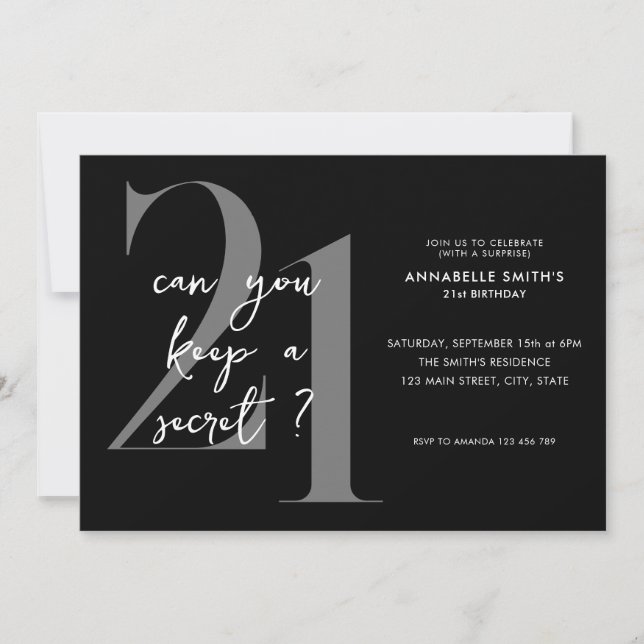 Invitation Moderne minimaliste Surprise 21e anniversaire (Devant)