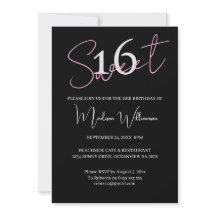 Moderne Minimaliste Sweet 16 Anniversaire Noir Ros