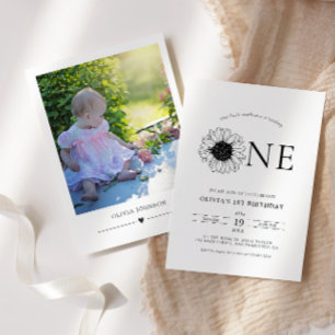Invitation Moderne Minimaliste Tournesol 1er Anniversaire Pho