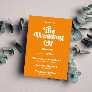 Invitation Moderne minimaliste Vibrand orange et Mariage rose