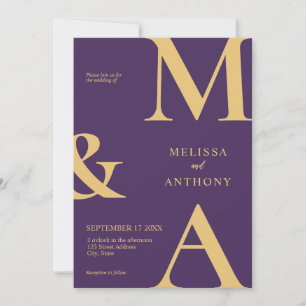 Invitation Moderne minimaliste violet Mariage de monogramme o