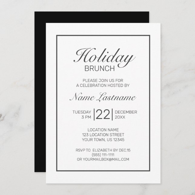 Invitation Moderne minimaliste White Holiday Brunch Invitatio (Devant / Derrière)