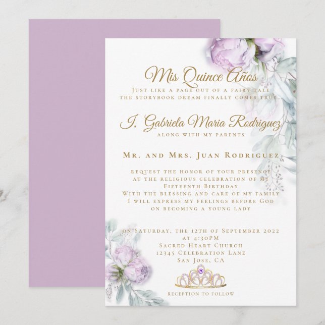 Invitation Moderne Mis Quince Años Quinceañera (Devant / Derrière)