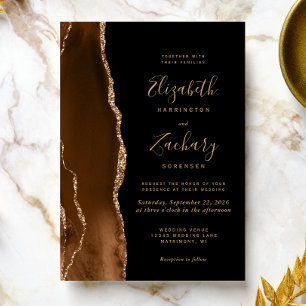 Invitation Moderne Mocha Brown Or Agate Mariage foncé