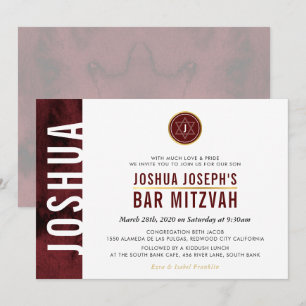 Invitation MODERNE MONOGRAMME BAR MITZVAH barre latérale roug