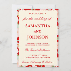 Invitation Moderne Monogramme Photo de Mariage Floral Ivoire