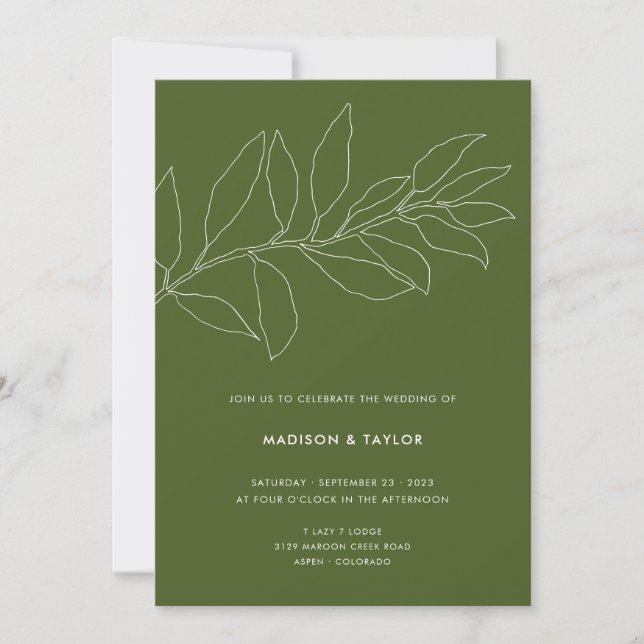 Invitation Moderne Moss Green Botanical Floral Mariage (Devant)