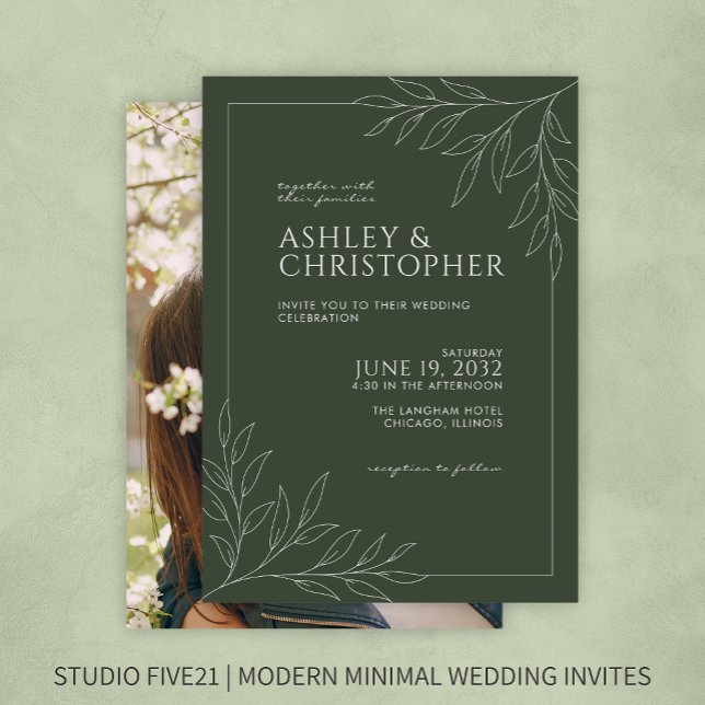 Invitation Moderne Moss Green Foliing Plan Mariage photo (Créateur téléchargé)