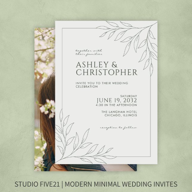 Invitation Moderne Moss Green Foliing Plan Mariage photo (Créateur téléchargé)