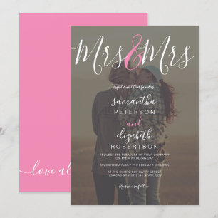 Invitation Moderne mrs script rose photo lesbienne mariage