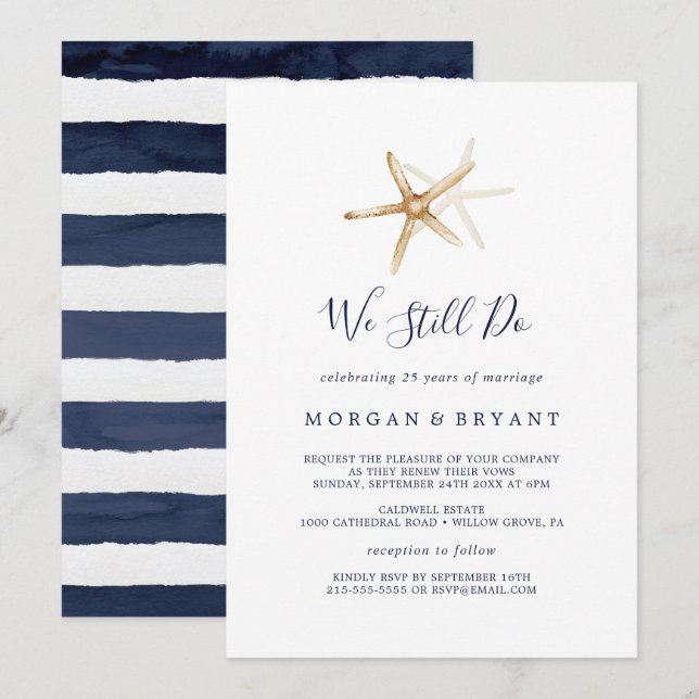 Invitation Moderne Nautique | Étoile de Mer Nous Nous Engageo (Devant / Derrière)
