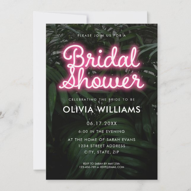 Invitation moderne Neon Bridal Shower (Devant)
