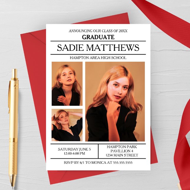 Invitation Moderne Newsletter Photo Graduation (Créateur téléchargé)