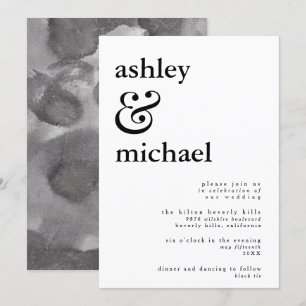 Invitation MODERNE NOIR & BLANC Mariage d'aquarelle