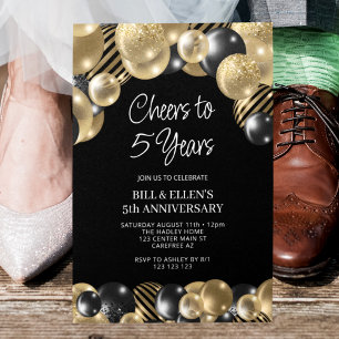 Invitation Moderne Noir et Or 5e Anniversaire