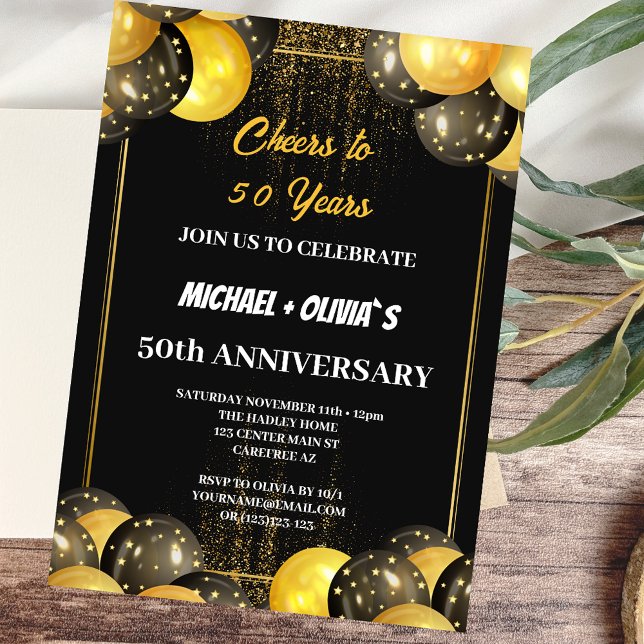 Invitation Moderne Noir et Or pour le 50e Annivers (Créateur téléchargé)