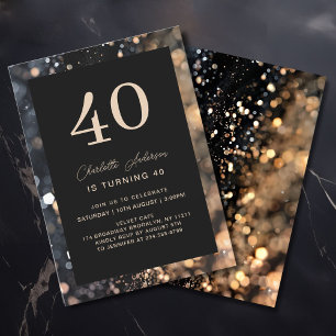 Invitation Moderne, Noir, Or, Parties scintillant, 40. Annive