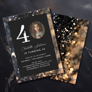 Invitation Moderne, Noir, Or, Parties scintillant, Photo, 40.