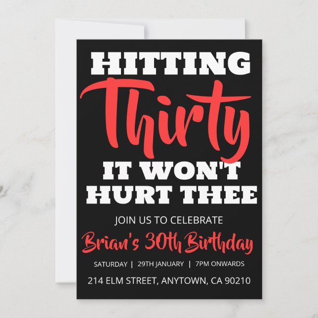 Invitation moderne noir simple adulte 30e anniversaire invita (Devant)
