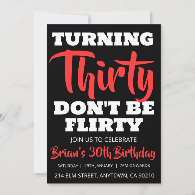 Invitation moderne noir simple adulte 30e anniversaire invita (Devant)
