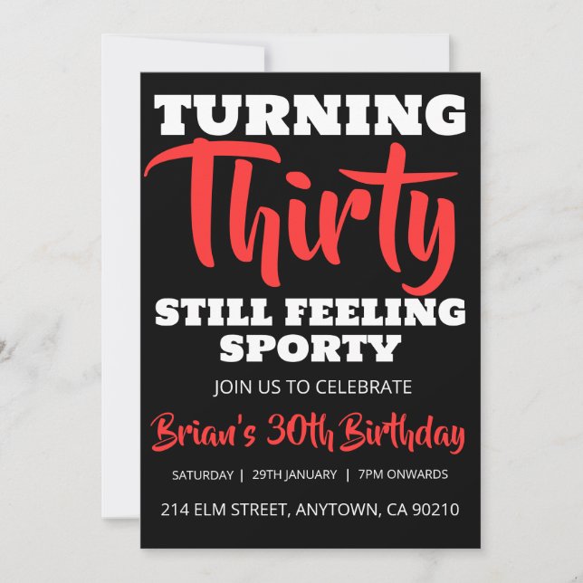 Invitation moderne noir simple adulte 30e anniversaire invita (Devant)