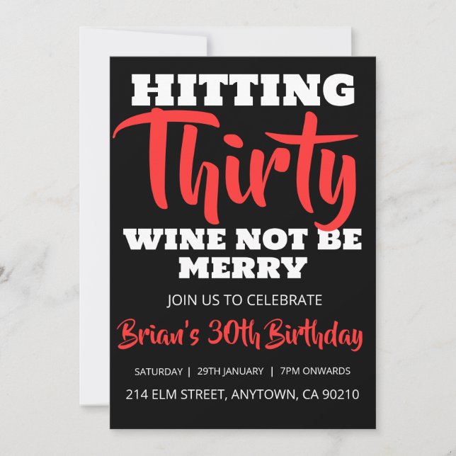 Invitation moderne noir simple adulte 30e anniversaire invita (Devant)