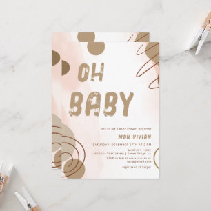 Invitation Moderne Oh Baby Beige Baby shower esthétique