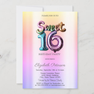 Invitation Moderne Ombre Néon Ballon Sweet 16