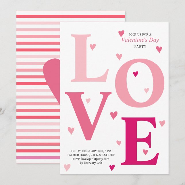 Invitation Moderne ombre rose coeur d'AMOUR Valentines Fête (Devant / Derrière)
