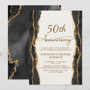 Invitation Moderne Or Noir 50e Anniversaire de Mariage