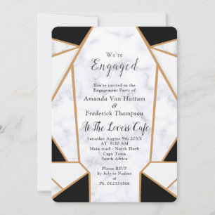 Invitation Moderne Or Noir Abstrait sur Marbre Blanc
