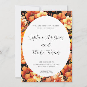 Invitation Moderne Orange Garden Floral Mariage encadré