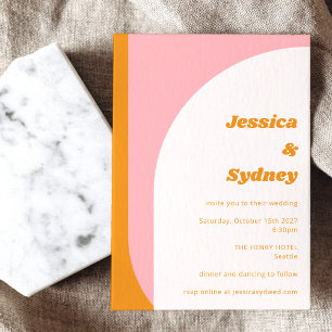 Invitation Moderne Orange Rose Rétro Arche Mariage Gras
