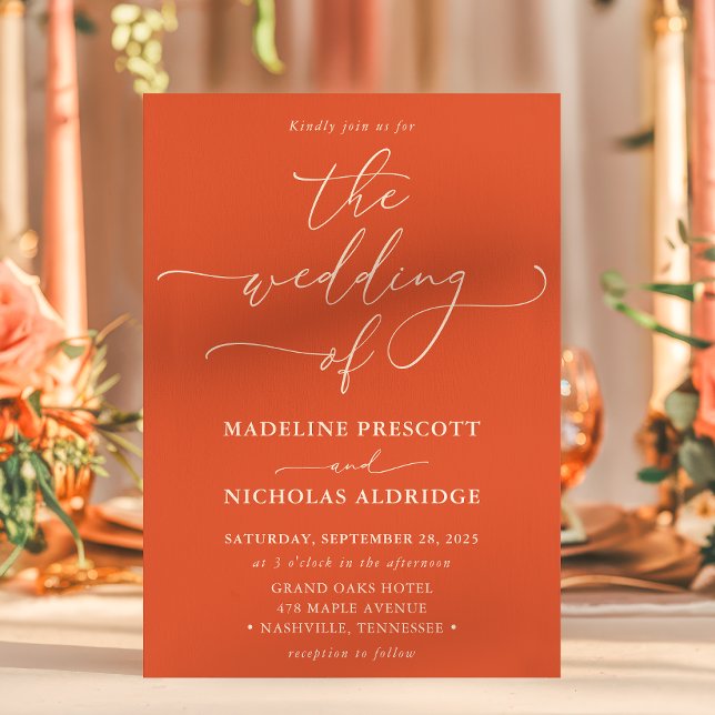Invitation Moderne Orange Verona Sunset Calligraphie Mariage (Créateur téléchargé)