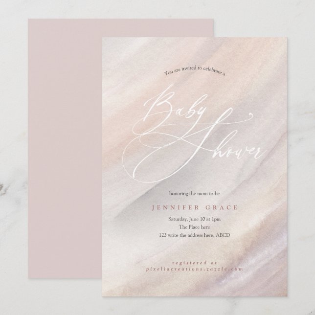Invitation Moderne, organique, simple, aquarelle, Baby shower (Devant / Derrière)