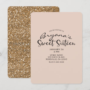 Invitation Moderne Paillettes Dorées Glamour Douce Fête Seize