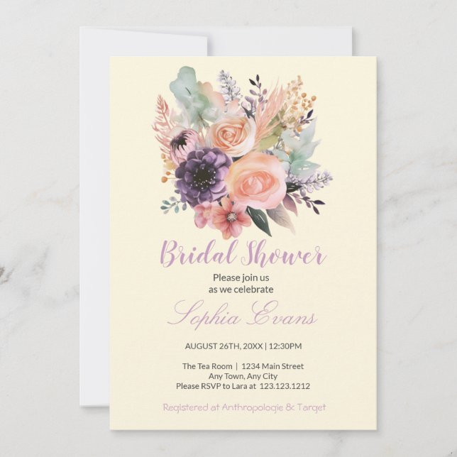 Invitation Moderne Pastel Floral Bouquet Fête des mariées Jau (Devant)
