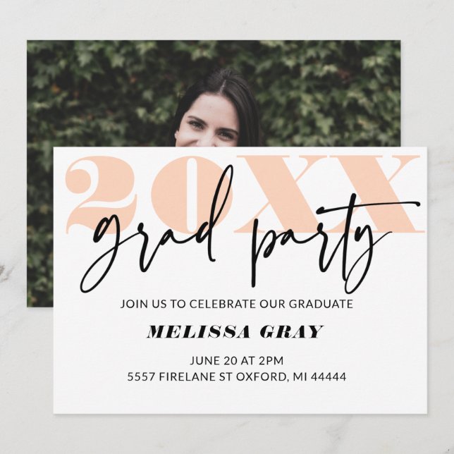 Invitation moderne Pastel Ombre Grad Party (Devant / Derrière)