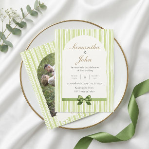 Invitation Moderne Photo de mariage avec rayure verte de Citr