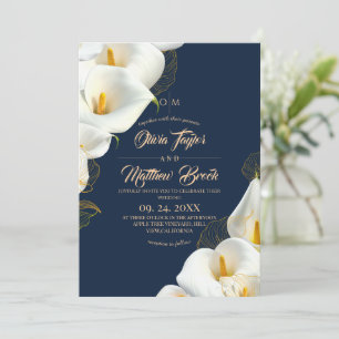 Invitation Moderne Photo De Mariage Floral Élégant Bleu De Ma