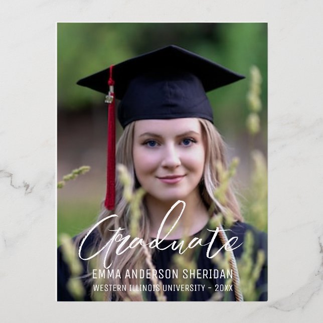 Invitation moderne photo en écriture blanche avec  (Recto)