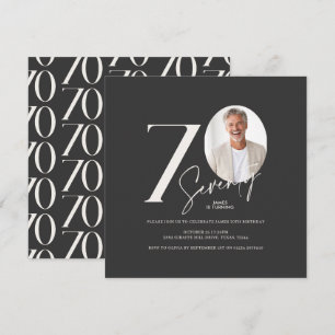 Invitation Moderne Photo Minimaliste 70e Anniversaire Noir
