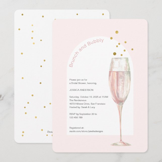 Invitation Moderne Pink chic pop the bubbly champagne brique (Devant / Derrière)