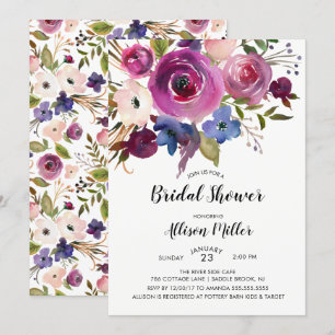 Invitation Moderne Plum Bleu Floral Douche nuptial