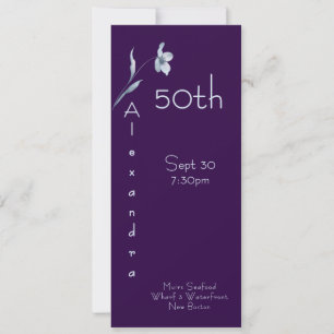 Invitation Moderne Plum Noir Vertical Floral 50e Anniversaire