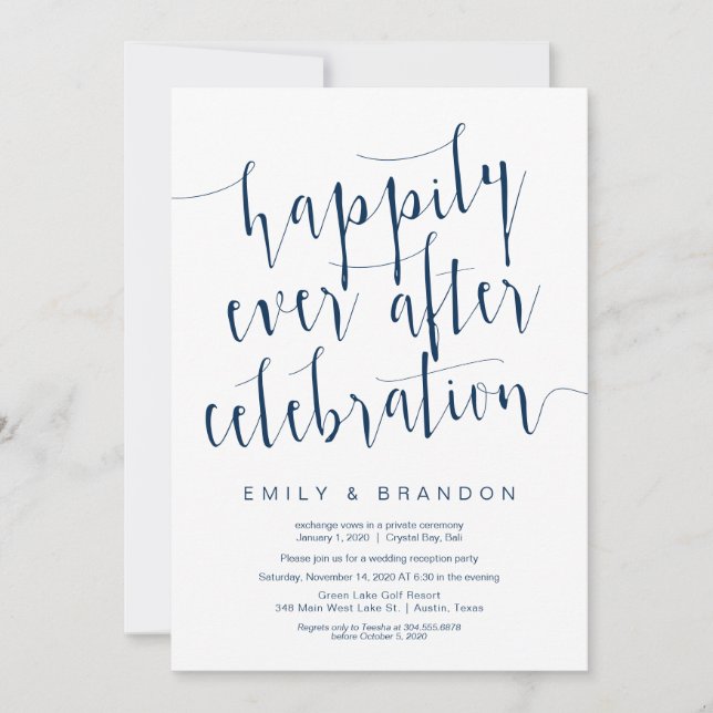 Invitation Moderne police Navy Blue modifiable, Mariage en fu (Devant)