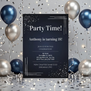 Invitation moderne pour 18 ans avec fond bleu fonc