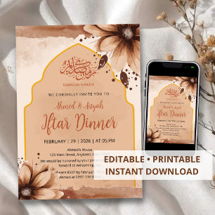 Invitation moderne pour Iftar avec des tons florau