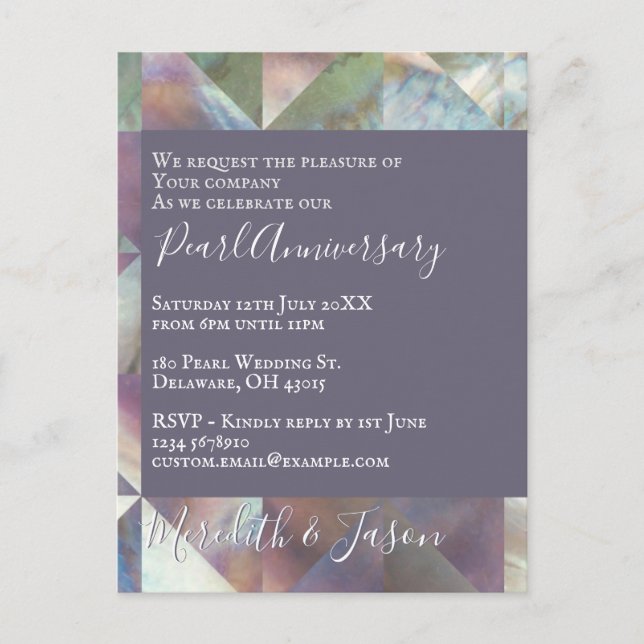 Invitation moderne pour les 30 ans de mariage perl (Devant)