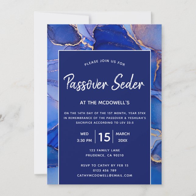 Invitation moderne pour Pâque en bleu marine et bl (Devant)